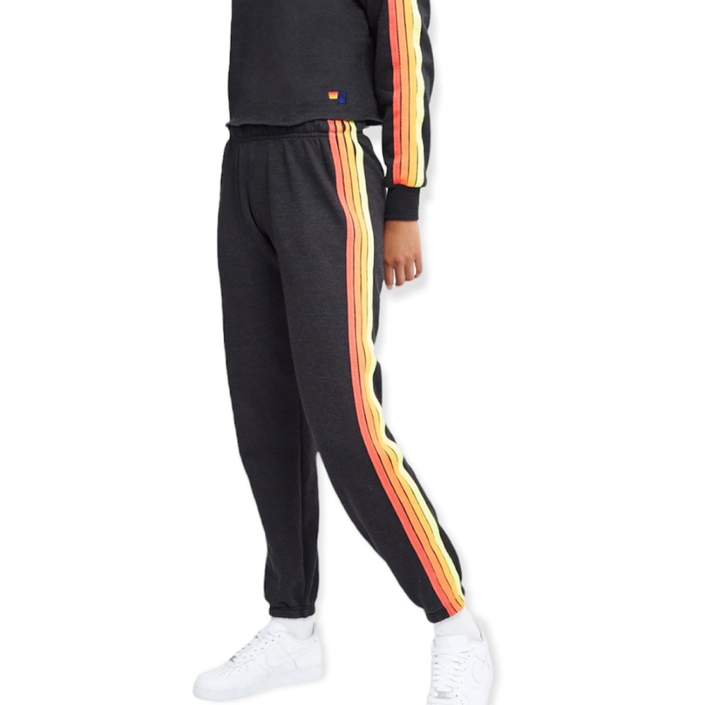 Aviator Nation 4-Stripe Neon Rainbow Sweatpants in Charcoal S Small